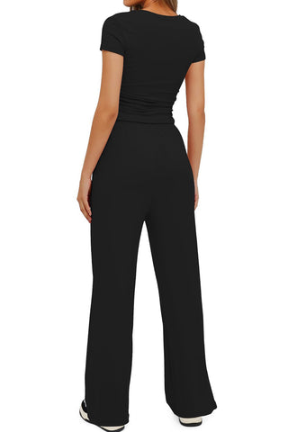 Round Neck Crop Top & Drawstring Pant Two Piece Set