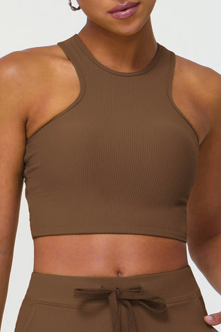 Ribbed Racer Strappy Back Sports Bra