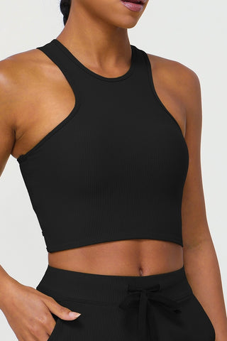 Ribbed Racer Strappy Back Sports Bra