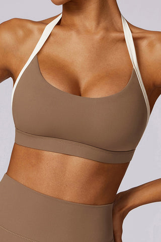 Contrast Strap Halterneck Bra