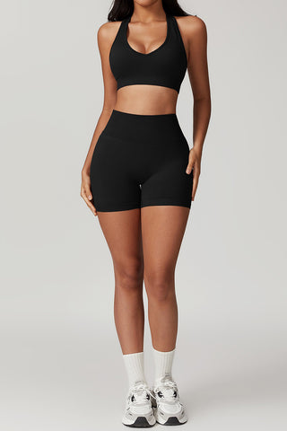 Seamless Deep-V Openback Sports Bra & Short Two Piece Set