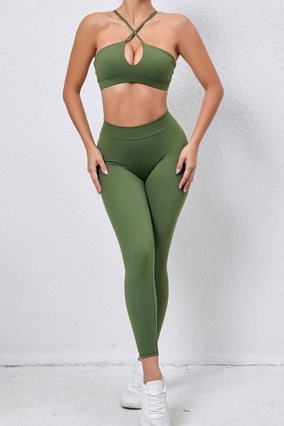 Crisscross Straps Cutout Bra & Legging Two Piece Set