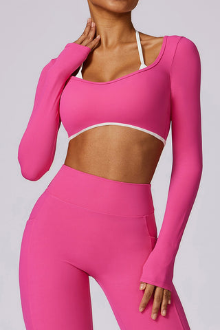 Contrast Piping Long Sleeve Crop Top