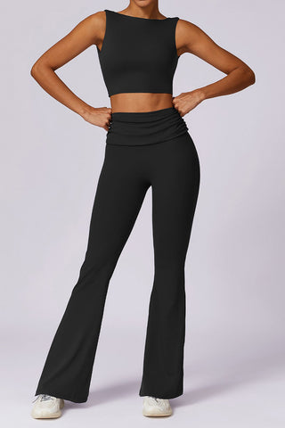 Boatneck Openback Bra & Flared Legging Two Piece Set