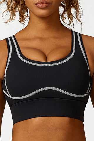 Scoop Neck Contrast Topstitch Sports Bra