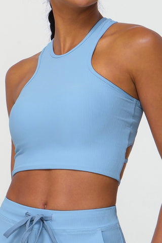 Ribbed Racer Strappy Back Sports Bra