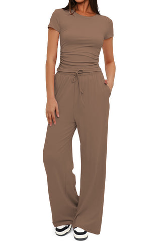 Round Neck Crop Top & Drawstring Pant Two Piece Set