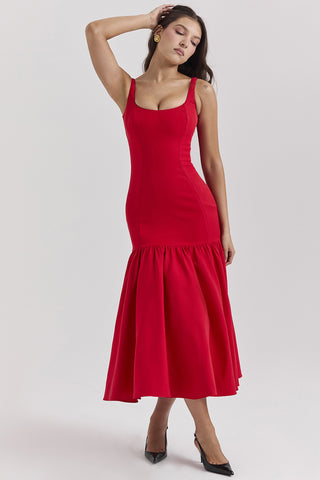 Rounded Neck Backless Midi Dress