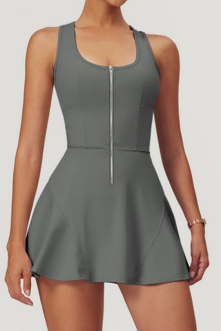 Round Neck Zip Up Mini Dress