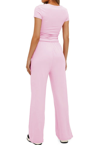 Round Neck Crop Top & Drawstring Pant Two Piece Set