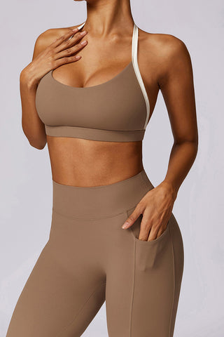 Contrast Strap Halterneck Bra