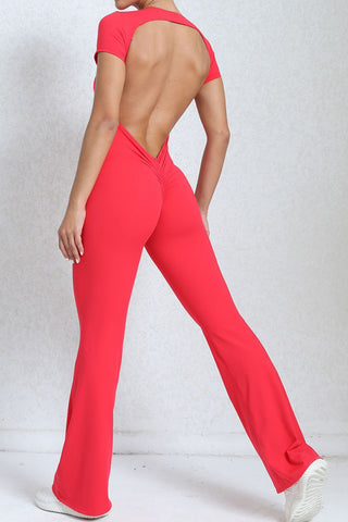 Crewneck Sleeved Backless Jumpsuit