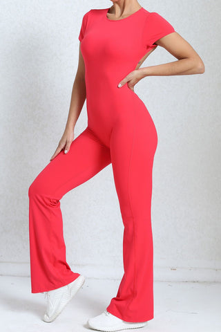 Crewneck Sleeved Backless Jumpsuit