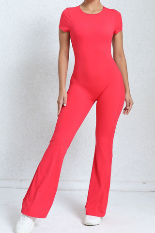 Crewneck Sleeved Backless Jumpsuit