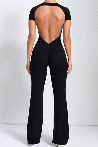 Crewneck Sleeved Backless Jumpsuit