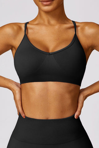 Seamless V-Neck Openback Sports Bra