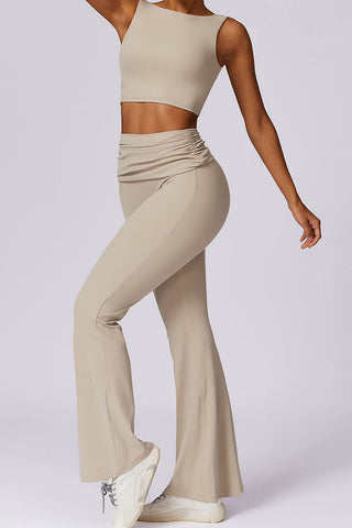 Boatneck Openback Bra & Flared Legging Two Piece Set