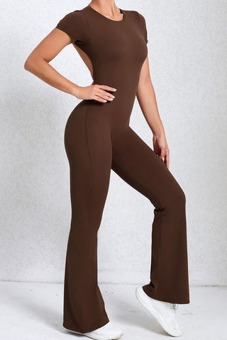 Crewneck Sleeved Backless Jumpsuit