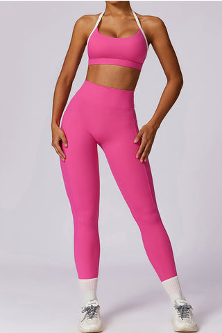 Contrast Strap Sport Bra & Legging Two Piece Set