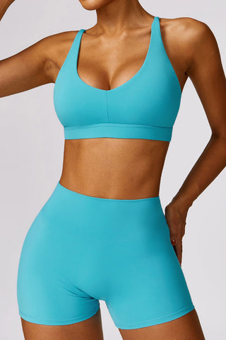 Spirited Strappy Back Sports Bra & Short Two Piece Set