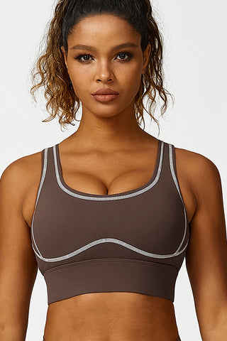 Scoop Neck Contrast Topstitch Sports Bra