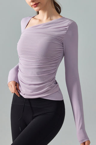 Asymmetric Neck Ruched Top