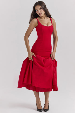 Rounded Neck Backless Midi Dress