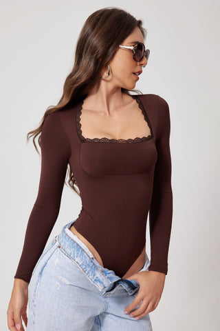 Lace Trim Long Sleeve Bodysuit