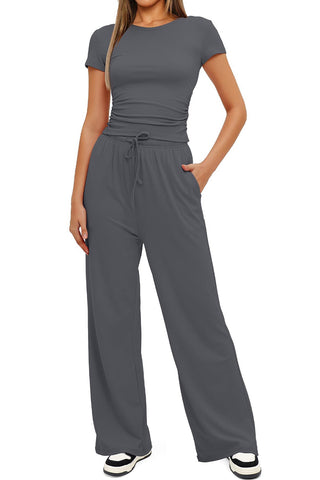 Round Neck Crop Top & Drawstring Pant Two Piece Set