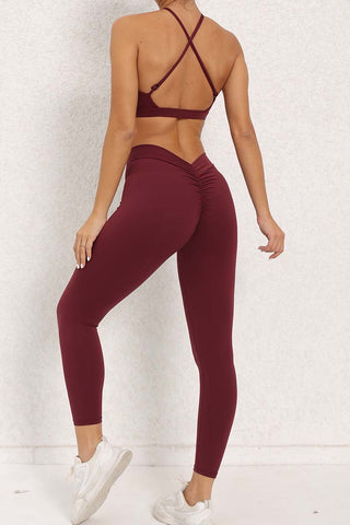 Crisscross Straps Cutout Bra & Legging Two Piece Set