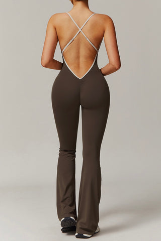 Contrast Crossover Back Jumpsuit