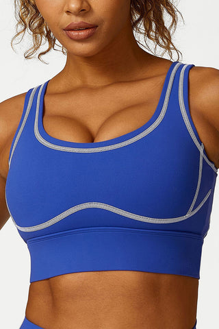 Scoop Neck Contrast Topstitch Sports Bra