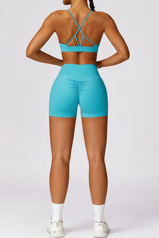 Spirited Strappy Back Sports Bra & Short Two Piece Set