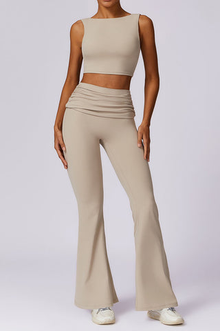 Boatneck Openback Bra & Flared Legging Two Piece Set