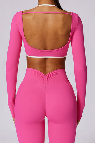 Long Sleeve Contrast Strap Crop Top & Legging Two Piece Set