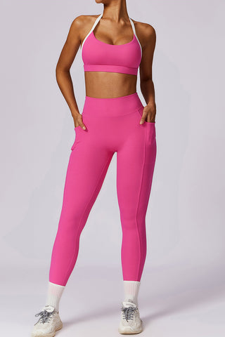 Contrast Strap Sport Bra & Legging Two Piece Set