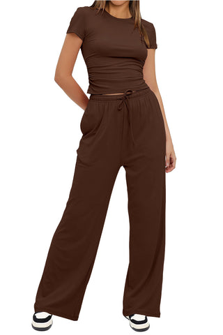 Round Neck Crop Top & Drawstring Pant Two Piece Set