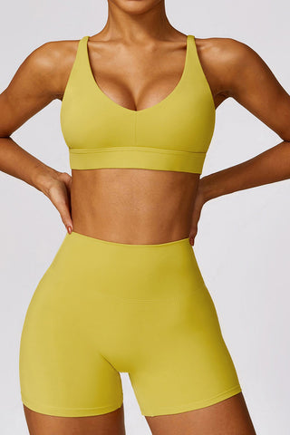 Spirited Strappy Back Sports Bra & Short Two Piece Set