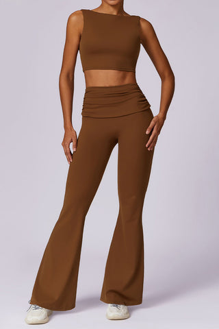 Boatneck Openback Bra & Flared Legging Two Piece Set