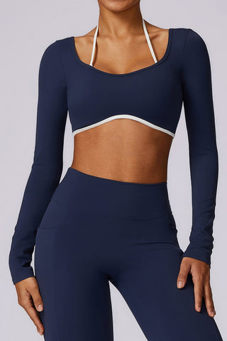 Contrast Piping Long Sleeve Crop Top