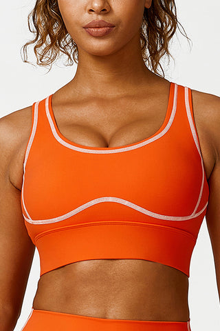 Scoop Neck Contrast Topstitch Sports Bra