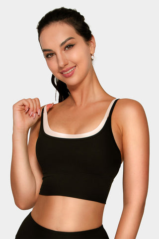 Contrast Double-Strap Crop Tank