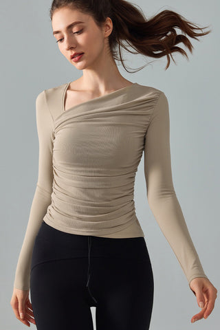 Asymmetric Neck Ruched Top