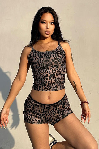 Leopard Printed Tank Top & Short Two Piece Set