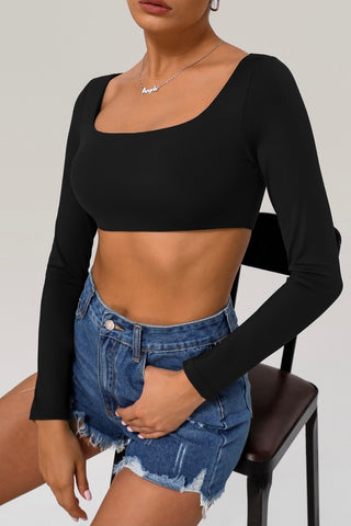 Square Neck Long Sleeve Crop Top