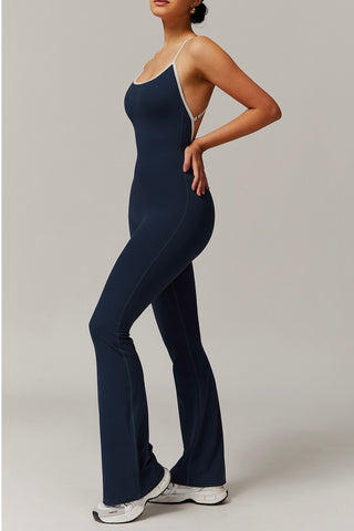 Contrast Crossover Back Jumpsuit