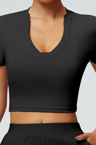 V Neck Short Sleeve Crop Top