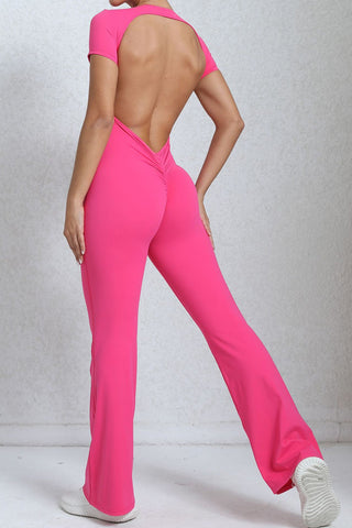 Crewneck Sleeved Backless Jumpsuit