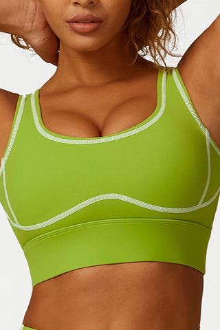 Scoop Neck Contrast Topstitch Sports Bra