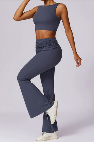 Boatneck Openback Bra & Flared Legging Two Piece Set